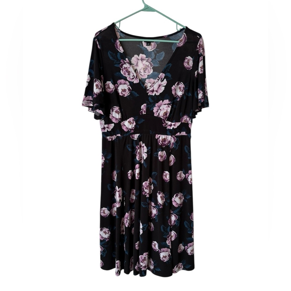 Torrid Black and Pink Floral Midi Dress